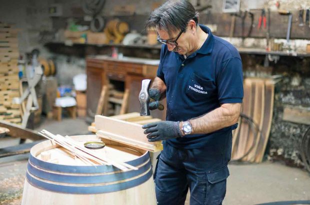 The master cooper making wine barrels at the R López de Heredia bodega in Rioja