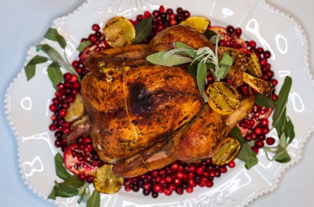 Roast turkey with cranberry and herbs.